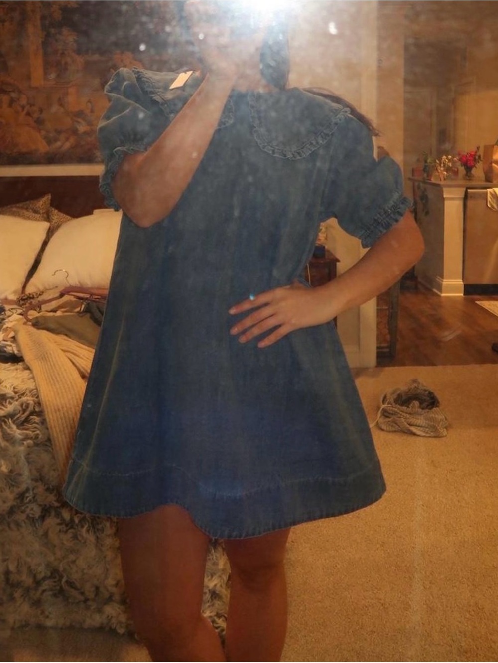 Denim Dress with Peter Pan Collar - Picture 2 of 3